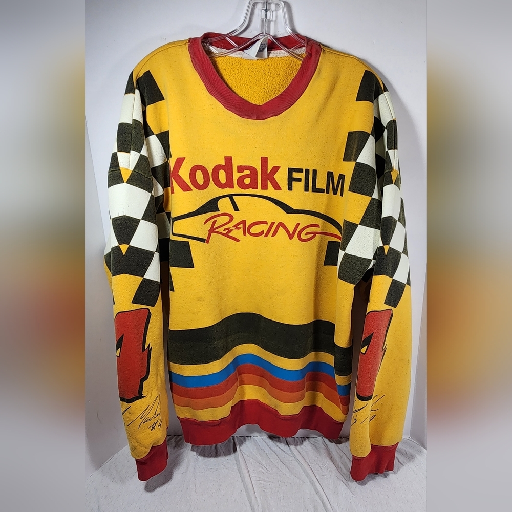 VINTAGE STERLING MARLIN #4 KODAK RACING MEN'S SWEATSHIRT WINSTON CUP XL YELLOW